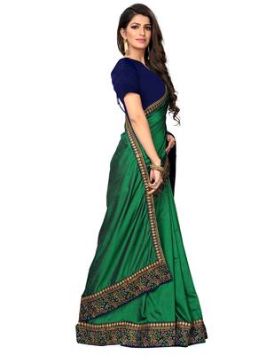 Green embroidered art silk saree with blouse 3