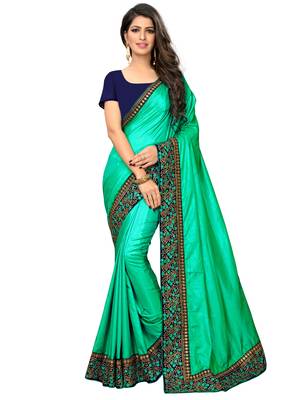 Light green embroidered art silk saree with blouse 5