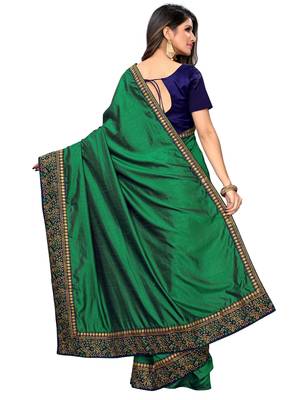 Green embroidered art silk saree with blouse 4