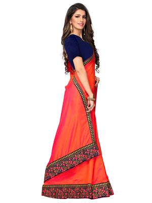 Pink embroidered art silk saree with blouse 3