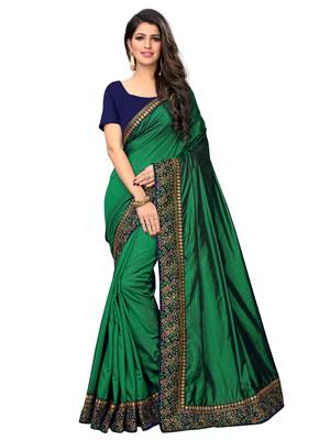 Green embroidered art silk saree with blouse 5