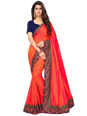 Pink embroidered art silk saree with blouse 5