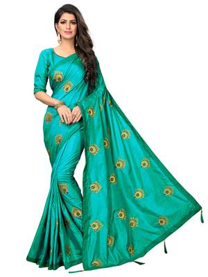 Green embroidered art silk saree with blouse 5
