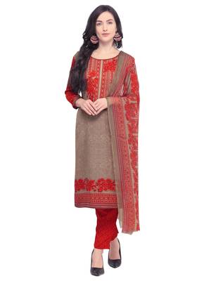 Grey printed crepe unstitched salwar with dupatta 1