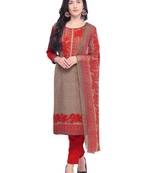 Grey printed crepe unstitched salwar with dupatta