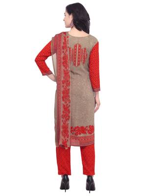 Grey printed crepe unstitched salwar with dupatta 2
