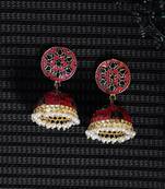 Zerokaata Pink And Black Lotus Meenakari Jhumki Earrings