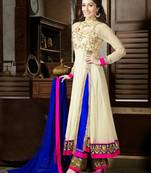 Cream embroidered georgette salwar with dupatta