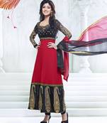 Red embroidered georgette salwar with dupatta