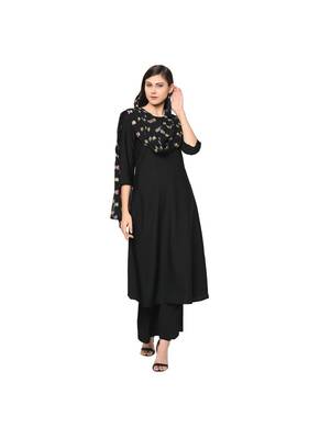 Black Color A-Line Foil Print Kurta Palazzo Set 1