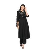 Black Color A-Line Foil Print Kurta Palazzo Set