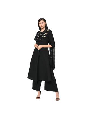 Black Color A-Line Foil Print Kurta Palazzo Set 3