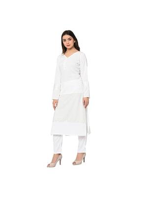 White Color Straight Foil Print Kurta 4