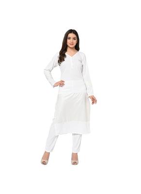 White Color Straight Foil Print Kurta Pant Set 1
