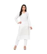 White Color Straight Foil Print Kurta Pant Set