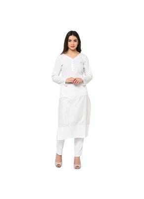 White Color Straight Foil Print Kurta Pant Set 2