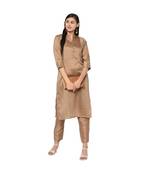 Brown Color Straight Copper Print Kurta Pant Set