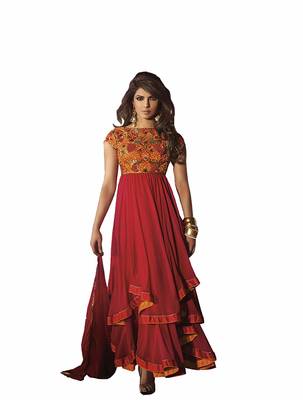 Red embroidered georgette salwar with dupatta 1