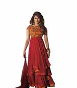 Red embroidered georgette salwar with dupatta
