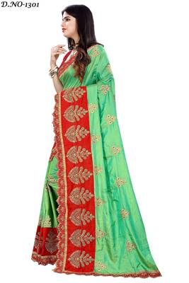 Light green embroidered silk saree with blouse 2