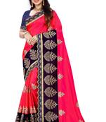 Pink embroidered silk saree with blouse