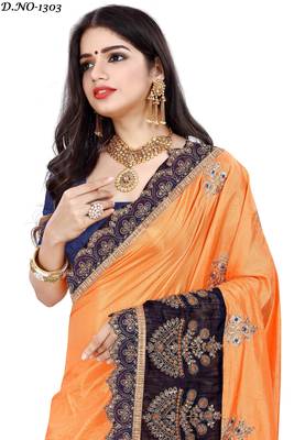 Yellow embroidered silk saree with blouse 1