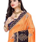 Yellow embroidered silk saree with blouse