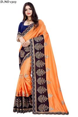 Yellow embroidered silk saree with blouse 2