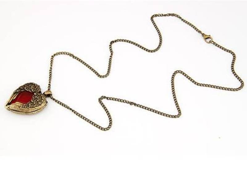 Red Rhinestone Heart Pendant Necklace(CFN0033)
