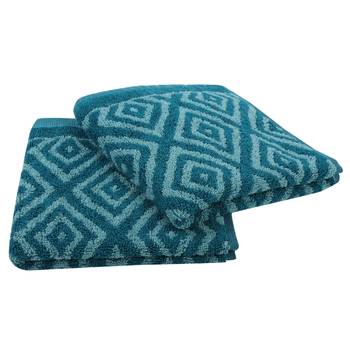 Diamonds Cotton Blue Hand Towel 16 X 24 inch Pack of 2 GSM 500 2