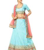 Light-Blue Embroidered Silk Semi Stitched Lehenga With Dupatta