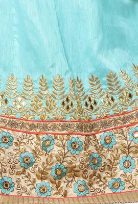 Light-Blue Embroidered Silk Semi Stitched Lehenga With Dupatta 4