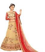 Beige Embroidered Silk Semi Stitched Lehenga With Dupatta