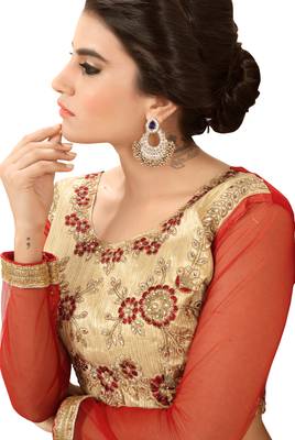 Beige Embroidered Silk Semi Stitched Lehenga With Dupatta 3
