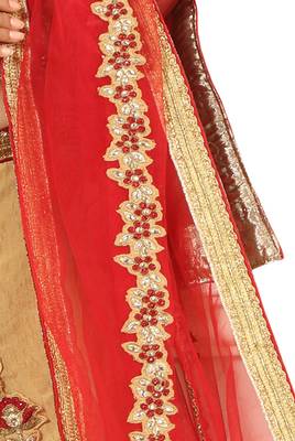 Beige Embroidered Silk Semi Stitched Lehenga With Dupatta 5