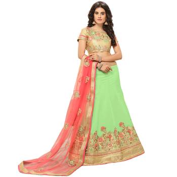 Light-Green Embroidered Silk Semi Stitched Lehenga With Dupatta 1