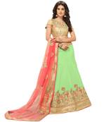 Light-Green Embroidered Silk Semi Stitched Lehenga With Dupatta