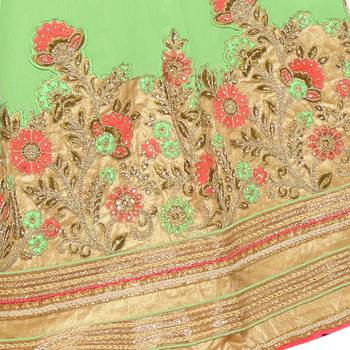 Light-Green Embroidered Silk Semi Stitched Lehenga With Dupatta 3