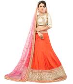 Orange Embroidered Silk Semi Stitched Lehenga With Dupatta