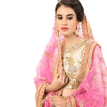 Orange Embroidered Silk Semi Stitched Lehenga With Dupatta 3