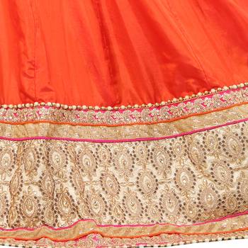 Orange Embroidered Silk Semi Stitched Lehenga With Dupatta 4