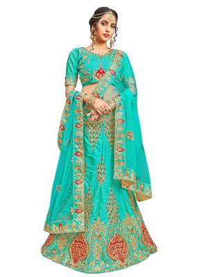 Light-Green Embroidered Silk Semi Stitched Lehenga With Dupatta 1