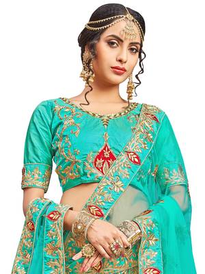 Light-Green Embroidered Silk Semi Stitched Lehenga With Dupatta 2