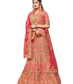 Peach Embroidered Silk Semi Stitched Lehenga With Dupatta