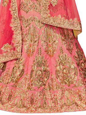 Peach Embroidered Silk Semi Stitched Lehenga With Dupatta 3