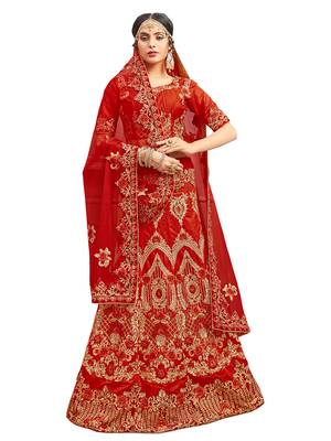 Red Embroidered Silk Semi Stitched Lehenga With Dupatta 1