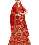 Red Embroidered Silk Semi Stitched Lehenga With Dupatta