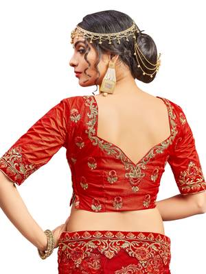Red Embroidered Silk Semi Stitched Lehenga With Dupatta 3