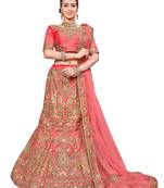 Peach Embroidered Silk Semi Stitched Lehenga With Dupatta