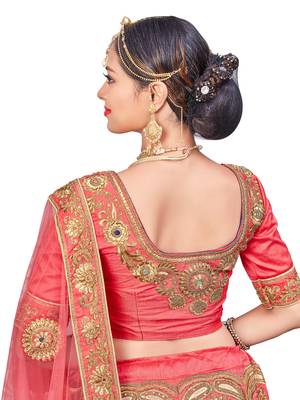 Peach Embroidered Silk Semi Stitched Lehenga With Dupatta 3